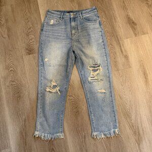 Kendall & Kylie Distressed Cropped Jeans Raw Hem Size 28